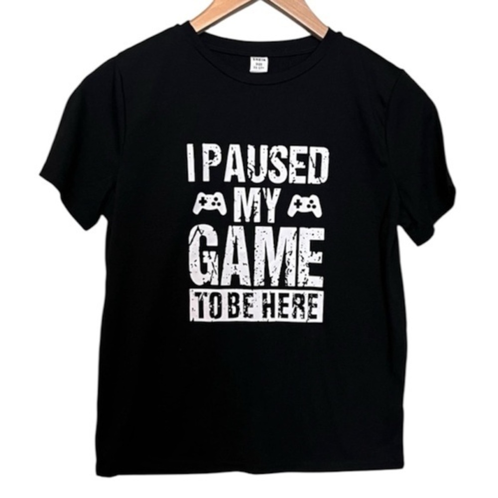 SHEIN Black Gaming Tee with White Print, Size 11-12 year old